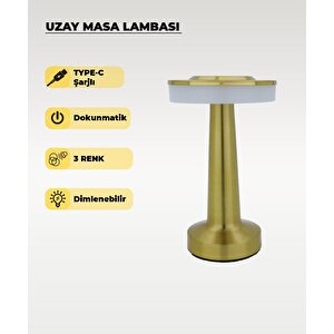 Gold Uzay Masa Lambası - Dokunmatik - 3 Renk Işık