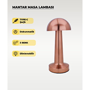 Rose Mantar Masa Lambası - Dokunmatik - 3 Renk Işık