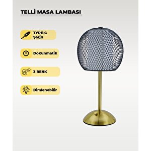 Siyah Telli Masa Lambası - Dokunmatik - 3 Renk Işık