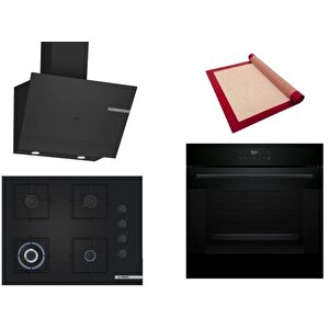 Siyah 3 Lü Ankastre Set 464 ( Hjg852yb0t - Poh7c6p30o - Dwk67pj60t  ) 67cm Wok Bek Ocak - 3d Fry Hava Ile Kızartma - Pişirme Matı Ile