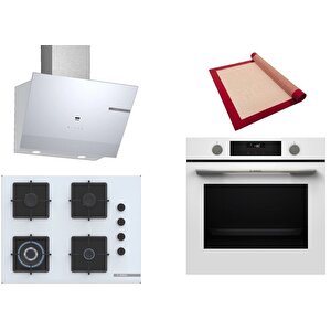Beyaz 3 Lü Ankastre Set 463 ( Hua736ev0t - Poh7c2p30o - Dwk67pj20t  ) 67cm Wok Bek Ocak - Buhar Destekli Fırın - Pişirme Matı Ile