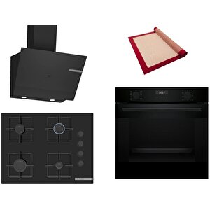 Bosch Siyah 3 Lü Ankastre Set 468 ( Hua717ba0t - Pop7c6p30o - Dwk67pj60t  ) 67cm Ocak - Buhar Destekli - Pişirme Matı Ile
