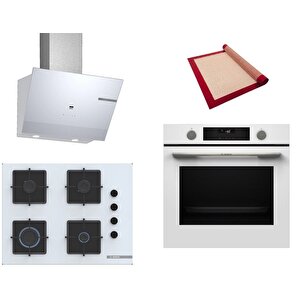 Beyaz 3 Lü Ankastre Set 475 ( Hua736ev0t - Pop7c2p30o - Dwk67pj20t  ) 67cm Ocak - Buhar Destekli - Pişirme Matı Ile