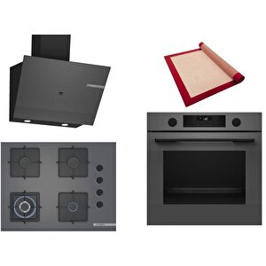 Gri 3 Lü Ankastre Set 462 ( Hua736en0t - Poh7c9p30o - Dwk67pj70t  ) 67cm Wok Bek Ocak - Buhar Destekli - Pişirme Matı Ile