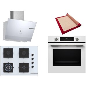Beyaz 3 Lü Ankastre Set 459 ( Hua717bv0t - Poh7c2p30o - Dwk67pj20t  ) 67cm Wok Bek Ocak - Buhar Destekli Fırın - Pişirme Matı Ile