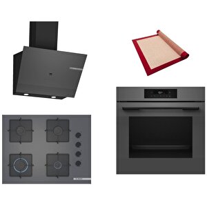 Bosch Gri 3 Lü Ankastre Set 477 ( Hjg852yn0t - Pop7c9p30o - Dwk67pj70t  ) 67cm Ocak - 3d Fry Hava Ile Kızartma - Pişirme Matı Ile