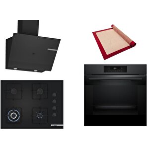 Siyah 3 Lü Ankastre Set 466 ( Hjg852yt0t - Poh7c6p30o - Dwk67pj60t  ) 67cm Wok Bek Ocak - 3d Fry Hava Ile Kızartma - Pişirme Matı Ile