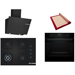 Siyah 3 Lü Ankastre Set 456 ( Hua717ba0t - Poh7c6p30o - Dwk67pj60t  ) 67cm Wok Bek Ocak - Buhar Destekli Fırın - Pişirme Matı Ile
