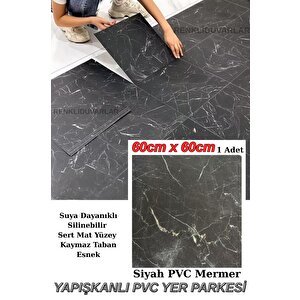 60cmx60cm Siyah Mermer Desenli Pvc-lvt Yapışkanlı Yer Kaplama Paneli Kauçuklu Floor Banyo Wc S74p
