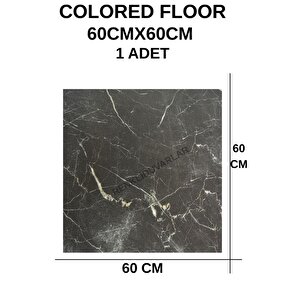 60cmx60cm Siyah Mermer Desenli Pvc-lvt Yapışkanlı Yer Kaplama Paneli Kauçuklu Floor Banyo Wc S74p