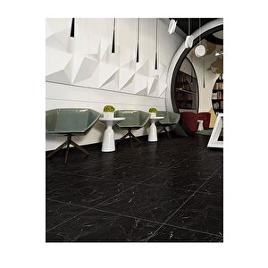 60cmx60cm Siyah Mermer Desenli Pvc-lvt Yapışkanlı Yer Kaplama Paneli Kauçuklu Floor Banyo Wc S74p