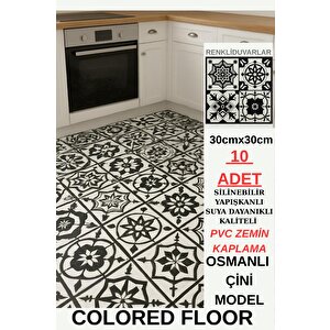 30cmx30cm 10 Adet Yapışkanlı Osmanlı Çini Floor Pvc Panel  Zemin Kaplama Paneli Arkası Kauçuklu 2124
