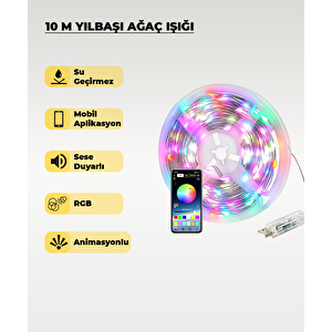 Yılbaşı Ağacı Şerit Led - 10 Metre- Telefondan Kontrol - Ses Duyarlı