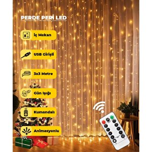 Usb Perde Dekoratif Peri Led 3x3m - Animasyonlu - Kumandalı