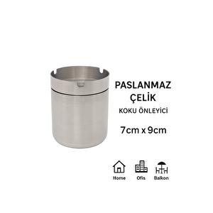 Dayanıklı Paslanmaz Çelik Kapaklı Küllük 7x9 cm
