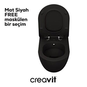 Creavit Free Asma Klozet (fe320.sm) + Duck Yavaş Kapanan Kapak Mat Siyah 2'li Set