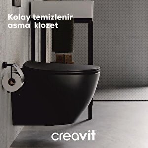 Creavit Free Asma Klozet (fe320.sm) + Duck Yavaş Kapanan Kapak Mat Siyah 2'li Set