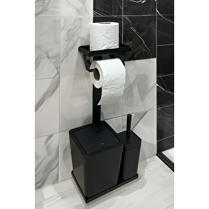 3'ü 1 Arada Banyo Seti Tuvalet Kağıtlık, Çöp Kovası Ve Tuvalet Fırça Takımı (mat Siyah)