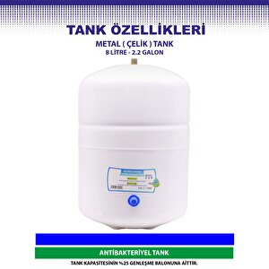 Overwater Savora 14 Aşamalı 8 Lt. Çelik Tanklı Kapalı Kasa Pompasız Su Arıtma Cihazı Özel Sarım Membran Filtre
