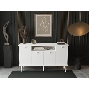 Lunaris Konsol 140 Cm %100 Mdf Lake Ahşap Ayaklı Beyaz