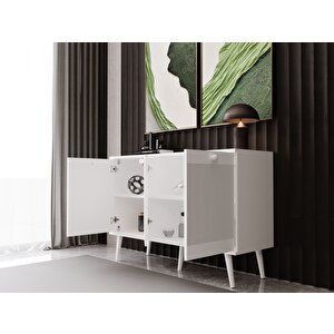 Melura Konsol 120 Cm %100 Mdf Lake Ahşap Ayaklı Beyaz