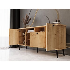 Lunaris Konsol 160 Cm %100 Mdf Lake Ahşap Ayaklı Safir Meşe
