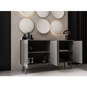 Melura Konsol 140 Cm %100 Mdf Lake Ahşap Ayaklı Gri
