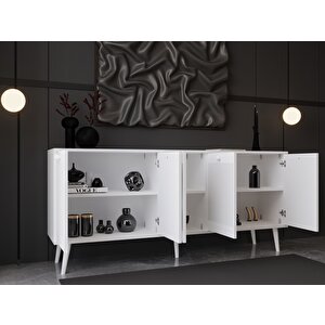 Melura Konsol 180 Cm %100 Mdf Lake Ahşap Ayaklı Beyaz