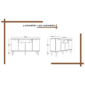 Lunaris Konsol 140 Cm %100 Mdf Lake Ahşap Ayaklı
