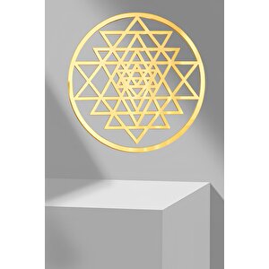 Sri Yantra Geometrik Ahşap Mdf Üzerine Gold Altın Sarısı Aynalı Pleksi Duvar Dekorasyonu 30x30 cm