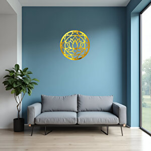 Lotus Çiçeği Ahşap Mdf Üzerine Gold Altın Sarısı Aynalı Pleksi Duvar Dekoru