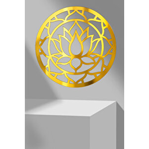 Lotus Çiçeği Ahşap Mdf Üzerine Gold Altın Sarısı Aynalı Pleksi Duvar Dekoru 40x40 cm