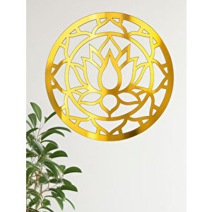 Lotus Çiçeği Ahşap Mdf Üzerine Gold Altın Sarısı Aynalı Pleksi Duvar Dekoru 40x40 cm