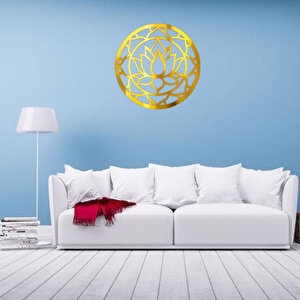 Lotus Çiçeği Ahşap Mdf Üzerine Gold Altın Sarısı Aynalı Pleksi Duvar Dekoru 40x40 cm