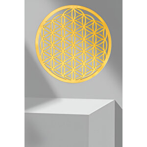 Yaşam Çiçeği Kutsal Geometri Mdf Üzerine Aynalı Pleksi Altın Sarısı Duvar Dekorasyonu 30x30 cm