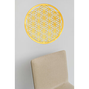 Yaşam Çiçeği Kutsal Geometri Mdf Üzerine Aynalı Pleksi Altın Sarısı Duvar Dekorasyonu 30x30 cm