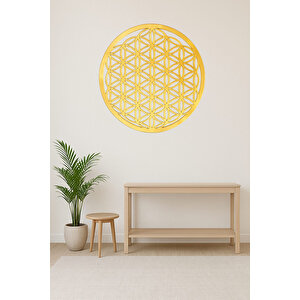 Yaşam Çiçeği Kutsal Geometri Mdf Üzerine Aynalı Pleksi Altın Sarısı Duvar Dekorasyonu 30x30 cm