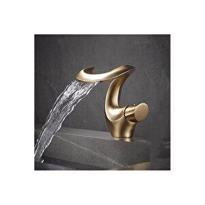 Lüks Gold Şelale Lavabo Bataryası Premium Tek Kollu Tezgah Üstü Musluk Otel Özel Tasarım