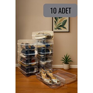 10 Adet Şeffaf Erkek Kadın Ayakkabı Saklama Kutusu Mit1231