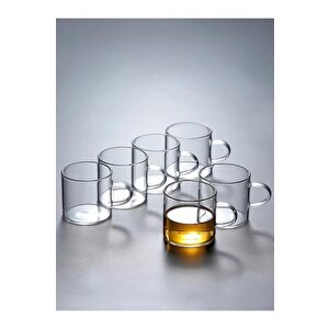Cam Bardak Kupa Seti 125ml Isıya Ateşe Dayanıklı Çay Kahve Espresso Bardağı Kulplu Fincan 6 Adet