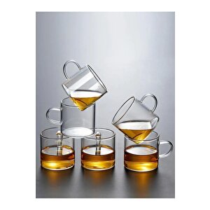 Cam Bardak Kupa Seti 125ml Isıya Ateşe Dayanıklı Çay Kahve Espresso Bardağı Kulplu Fincan 6 Adet