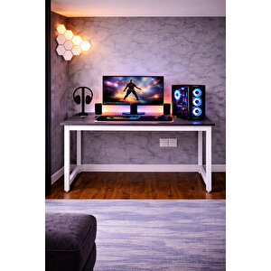 Siyah/beyaz Renk Oyuncu Masası 60x120 Cm, Bilgisayar Masası, Gamer Masası, Gaming Masa, Metal Ayaklı