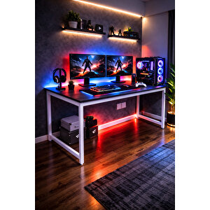Siyah/beyaz Oyuncu Masası 60x140 Cm, Beyaz Renk Bilgisayar Masası, Gamer Masası, Gaming Masa