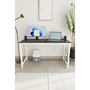 Siyah/beyaz 140x60 Çalışma Masası, Bilgisayar Masası, Ofis Masası, Metal Ayaklı - Sb-140