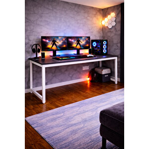 Siyah/beyaz Oyuncu Masası 60x140 Cm, Beyaz Renk Bilgisayar Masası, Gamer Masası, Gaming Masa