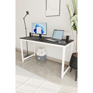 Siyah/beyaz 140x60 Çalışma Masası, Bilgisayar Masası, Ofis Masası, Metal Ayaklı - Sb-140