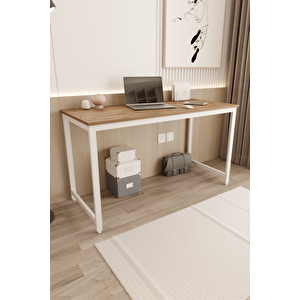 Çam/beyaz 140x60 Çalışma Masası, Bilgisayar Masası, Ofis Masası, Metal Ayaklı - Cb-140
