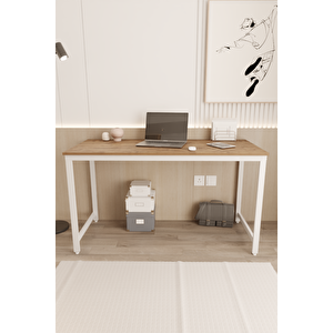 Çam/beyaz 140x60 Çalışma Masası, Bilgisayar Masası, Ofis Masası, Metal Ayaklı - Cb-140
