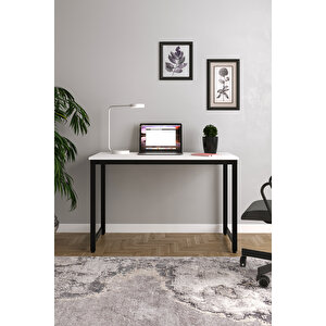 Beyaz/siyah Çalışma Masası 120x60, Bilgisayar Masası, Ofis Masası, Metal Ayaklı - Bs-120