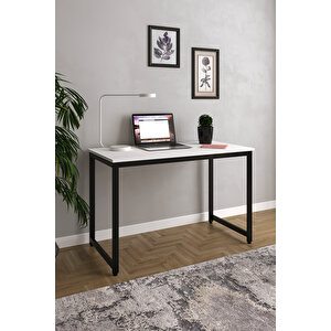 Beyaz/siyah Çalışma Masası 120x60, Bilgisayar Masası, Ofis Masası, Metal Ayaklı - Bs-120